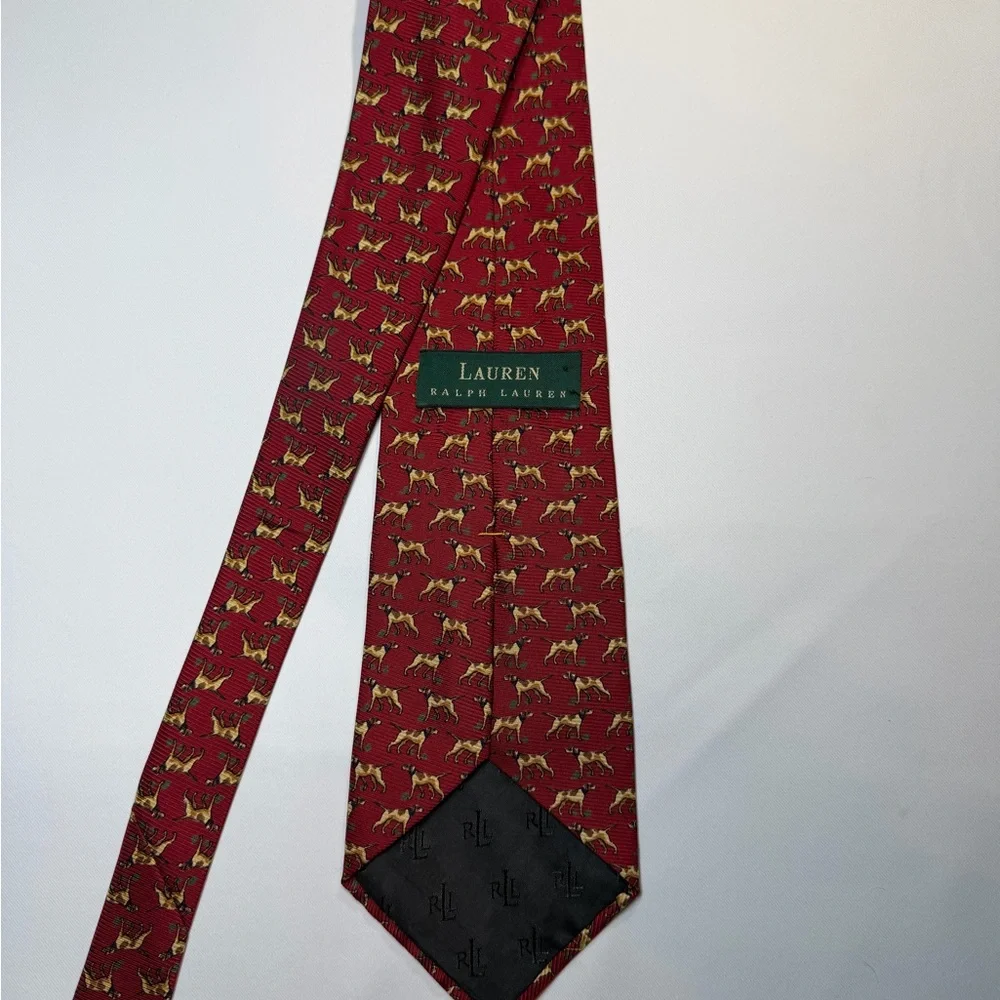 Ralph‎ Lauren Pointer Hunting Dog Red Pure Silk Neck Tie